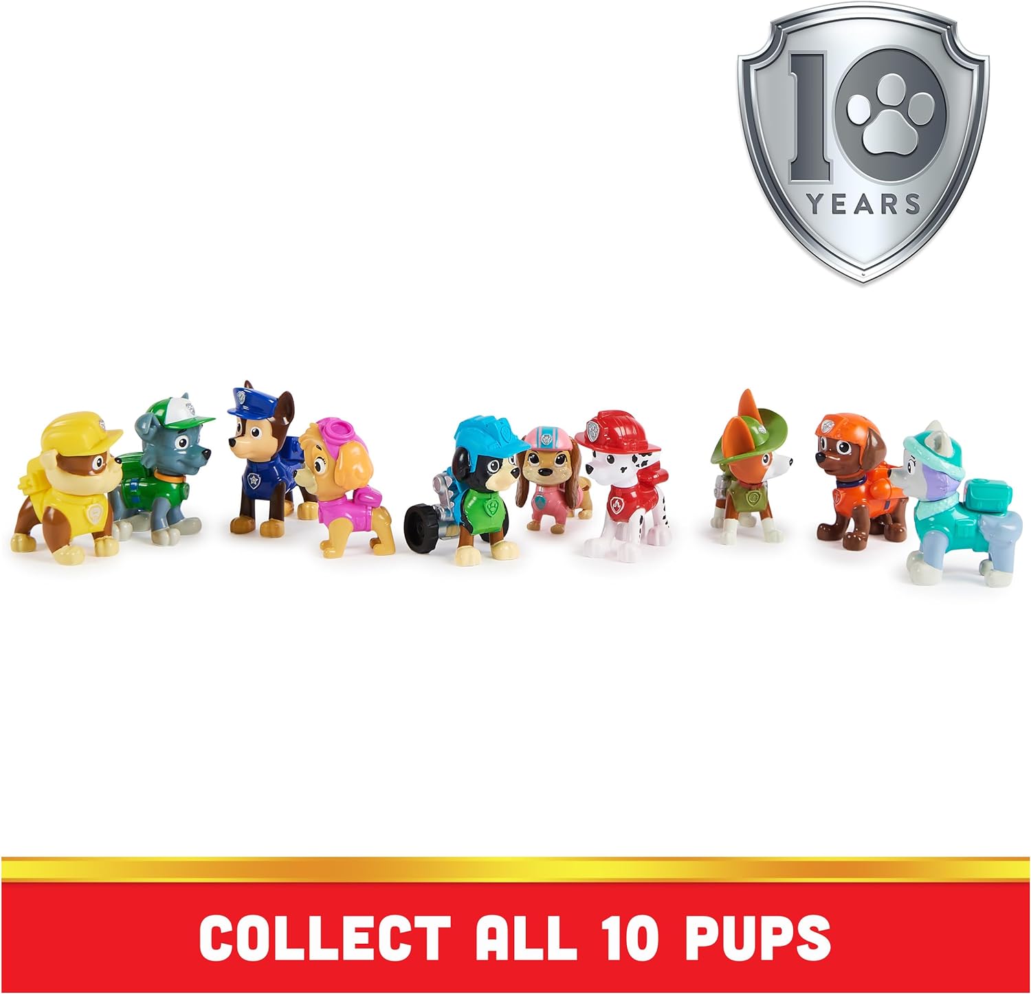 Paw Patrol, 10th Anniversary, All Paws On Deck Toy Figures Gift Pack with 10 Collectible Action Figures, Kids Toys