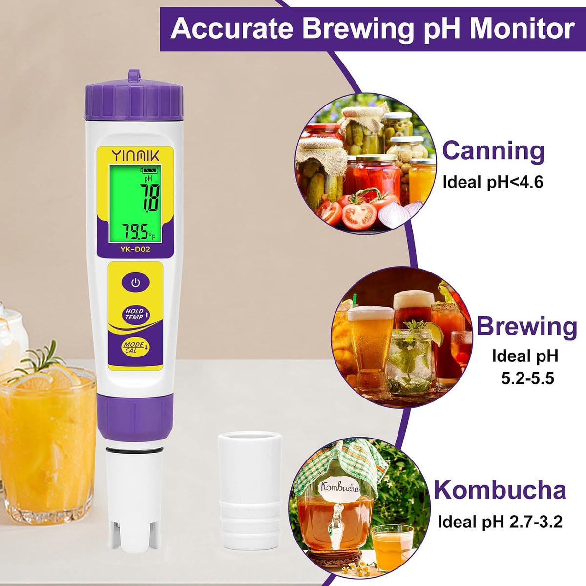Hydrogen Water Tester, 6 in 1 pH TDS H2 EC ORP Temp Meter for Water