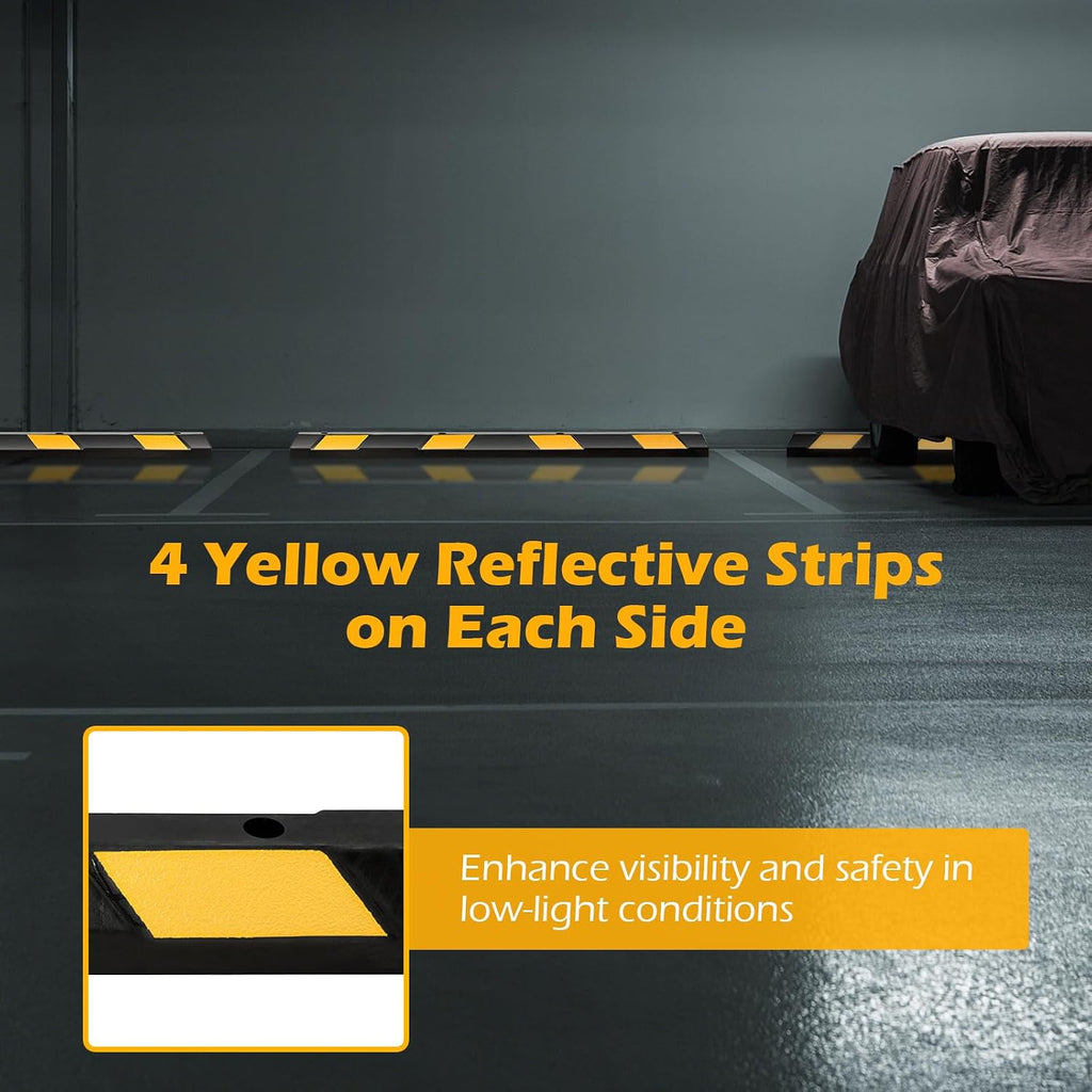 72" Rubber Parking Curb with Yellow Reflective Stripes, 2 Packs | 8800 LBS Weight Capacity Parking Block, Tire Stops