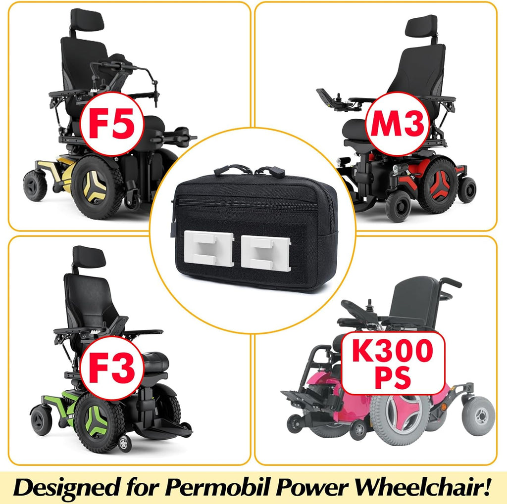 Wheel Chair Side Bag for Permobil Power, Removable Storage Bag for Permobil Wheelchair accessories, compatible with
