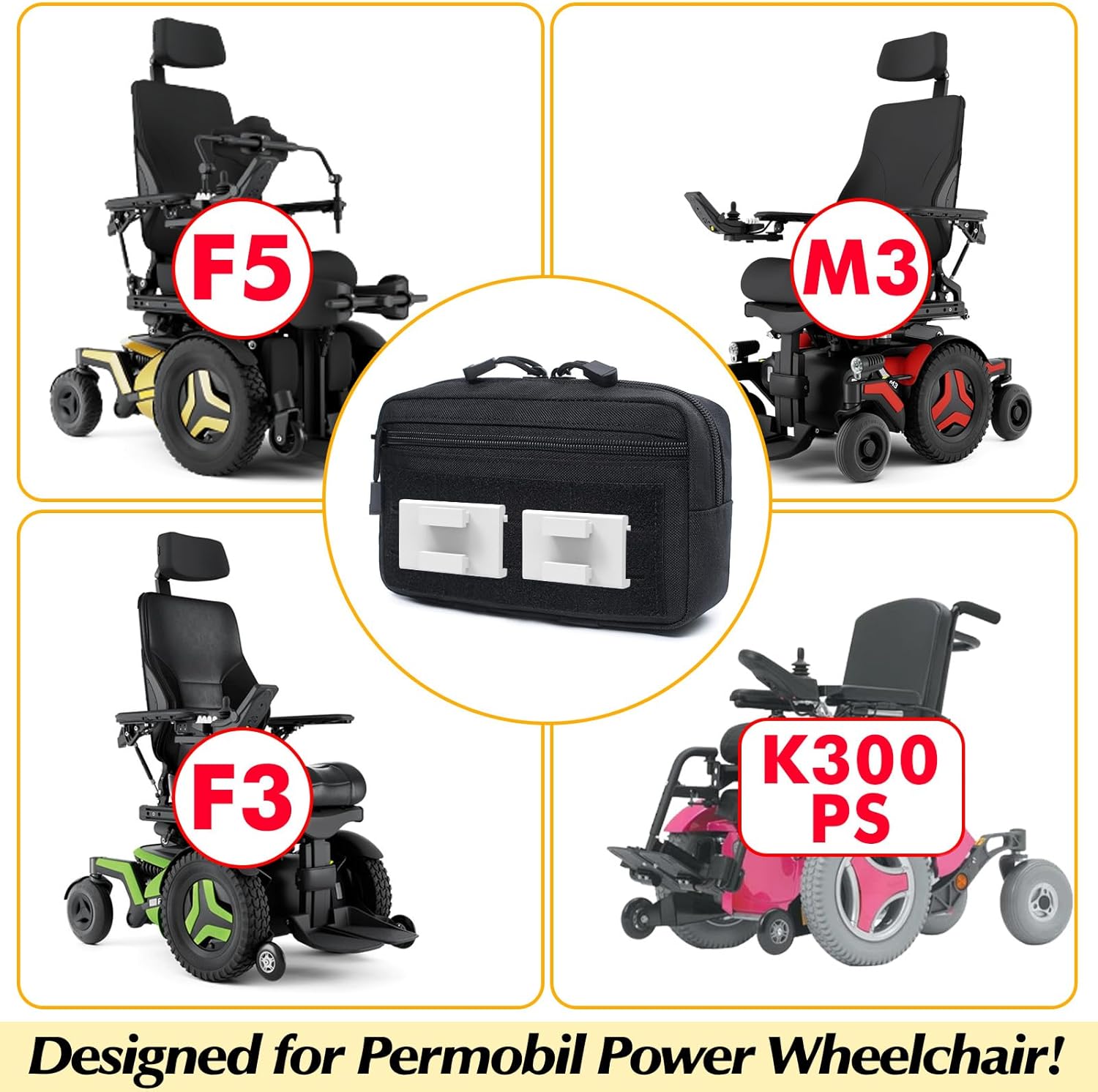 Wheel Chair Side Bag for Permobil Power, Removable Storage Bag for Permobil Wheelchair accessories, compatible with
