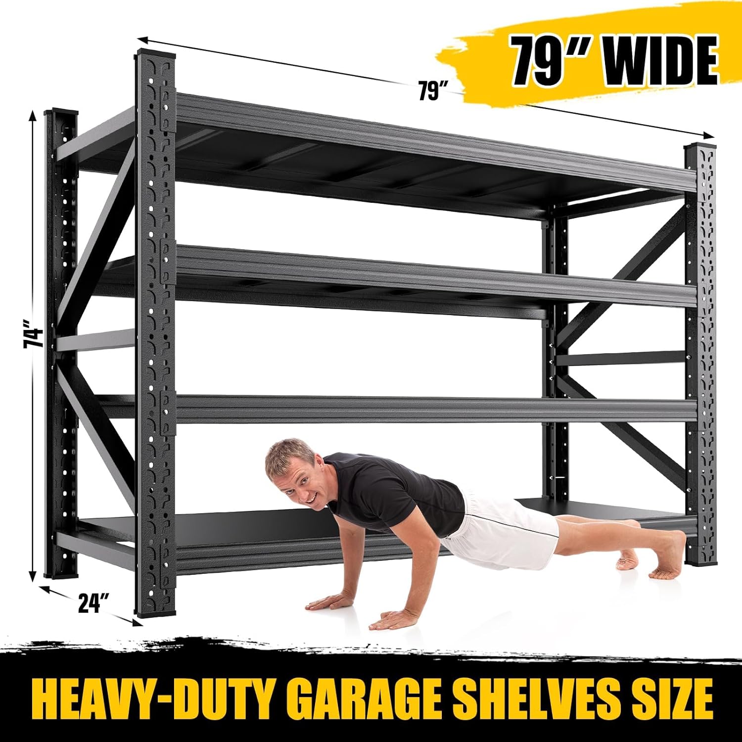 79"W Heavy Duty Storage Shelves, 8000LBS Adjustable Garage Shelving Unit, Rust Proof Large Metal Storage Rack, 24"D x