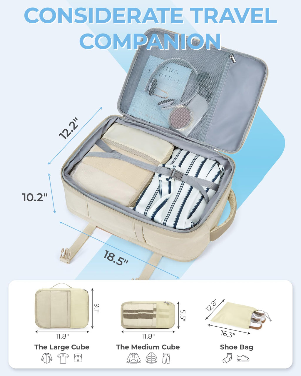 37L Expandable Travel Backpack Compression Carry On Daypack