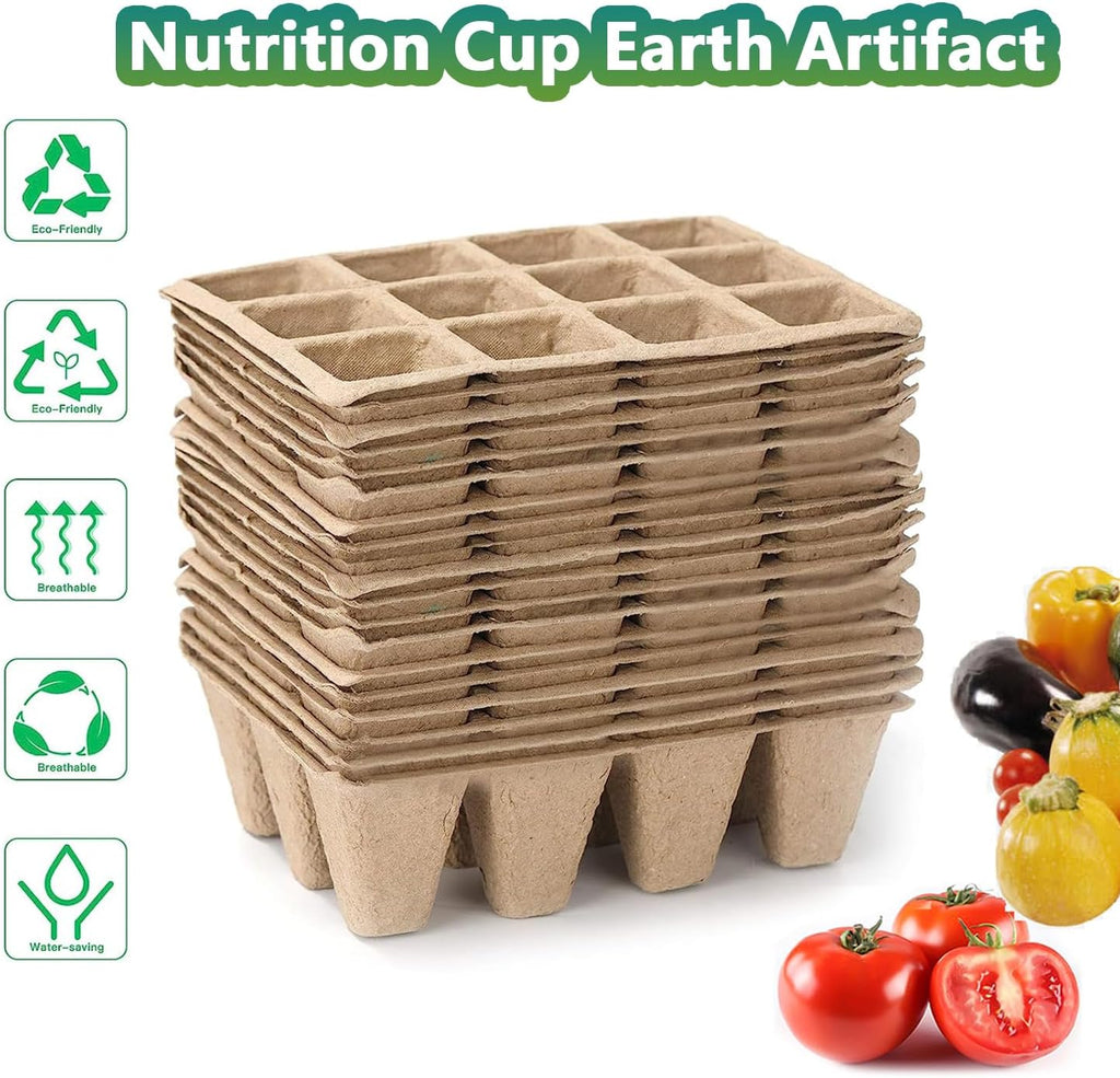 120 Cells Seed Starter Tray, 10 Pack Biodegradable Peat Pots with 100 Labels, Plant Starter Kit for Seedlings