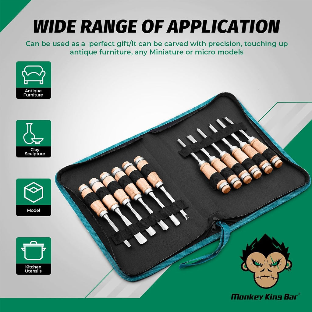 12pcs Wood Carving Chisel Set- Sharp Woodworking Tools with Case Storage