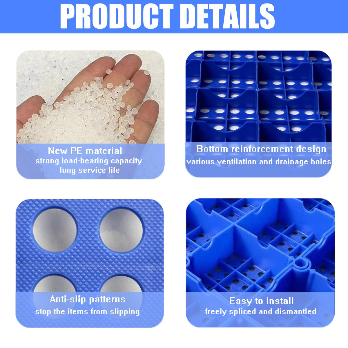 Plastic Pallets, Plastic Pallets for Basement Storage, Nestable Lightweight Waterproof for Basement Garage