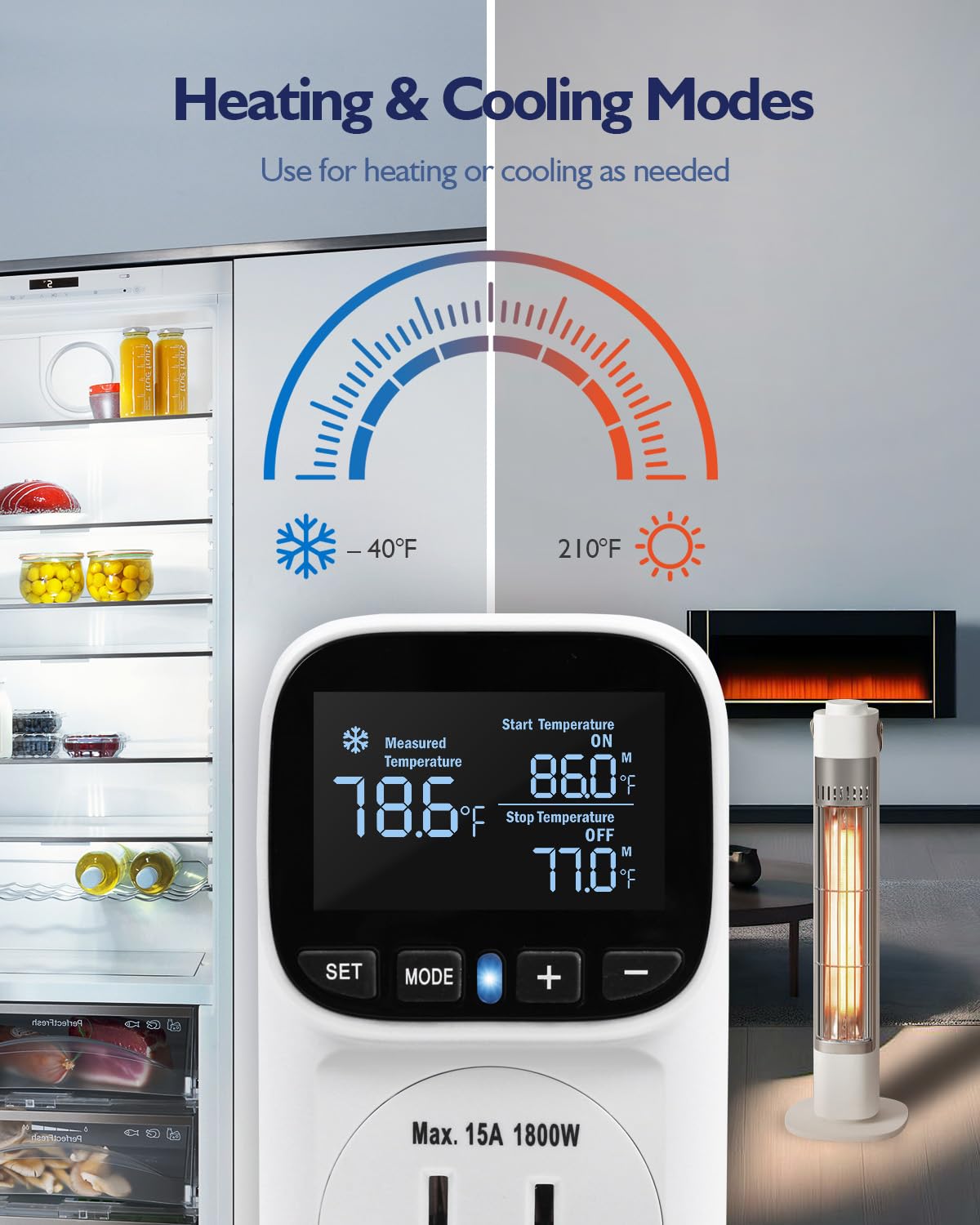 ZILLSEA Digital Temperature Controller, Heating Cooling Thermostat Outlet