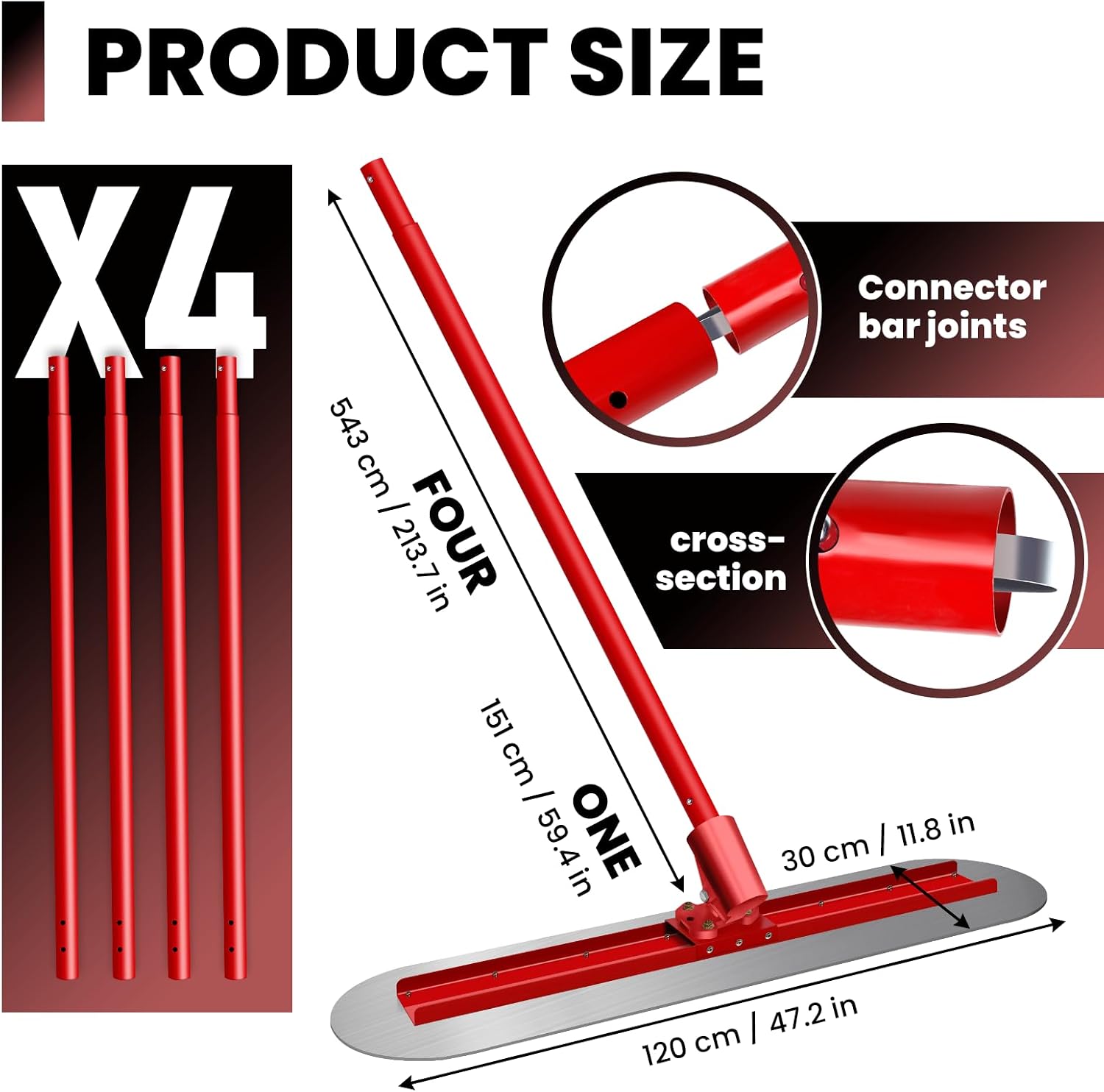 Bull Float Magnesium Concrete Tools, 48x12 in Floats Tools Kit, Includes 4 Handles and Smooth Pitch Bracket, Grout