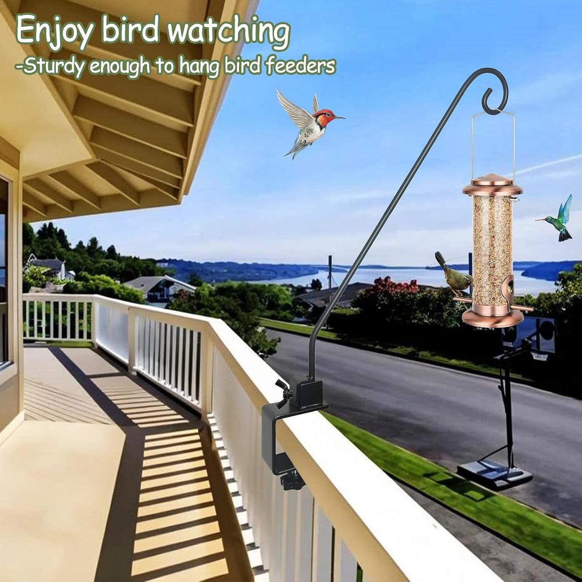 Heavy Duty Deck Hook,Courtyard Decoration,Pole 32”Long Metal Deck Railing Hooks for Hanging Bird