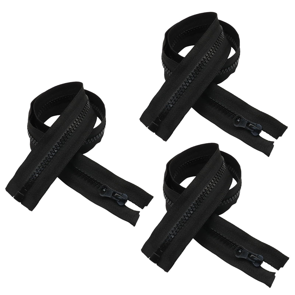 3 Pack 24 Inch Separating Zippers, Black