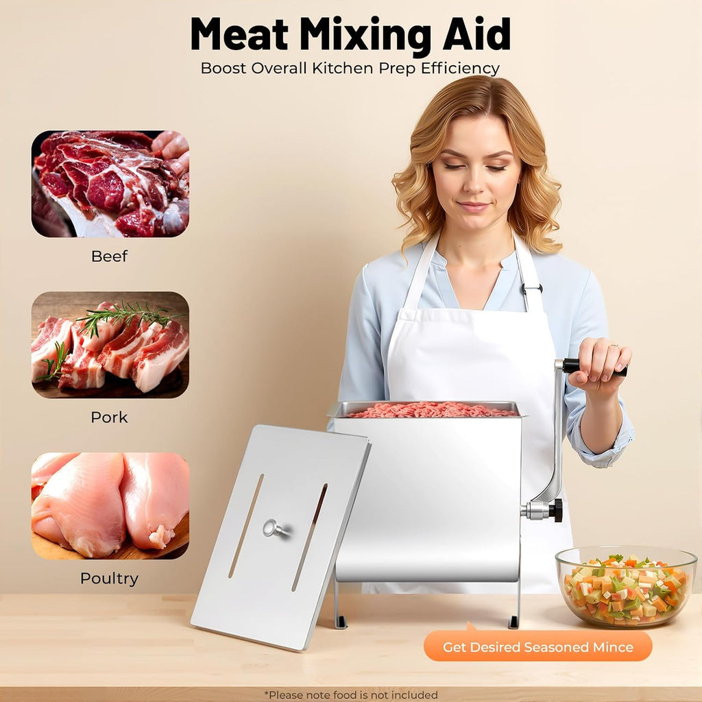 20lbs/10L Manual Meat Mixer, Stainless Steel Meat Mixers Sausage Mixer Machine Meat Processing Equipment