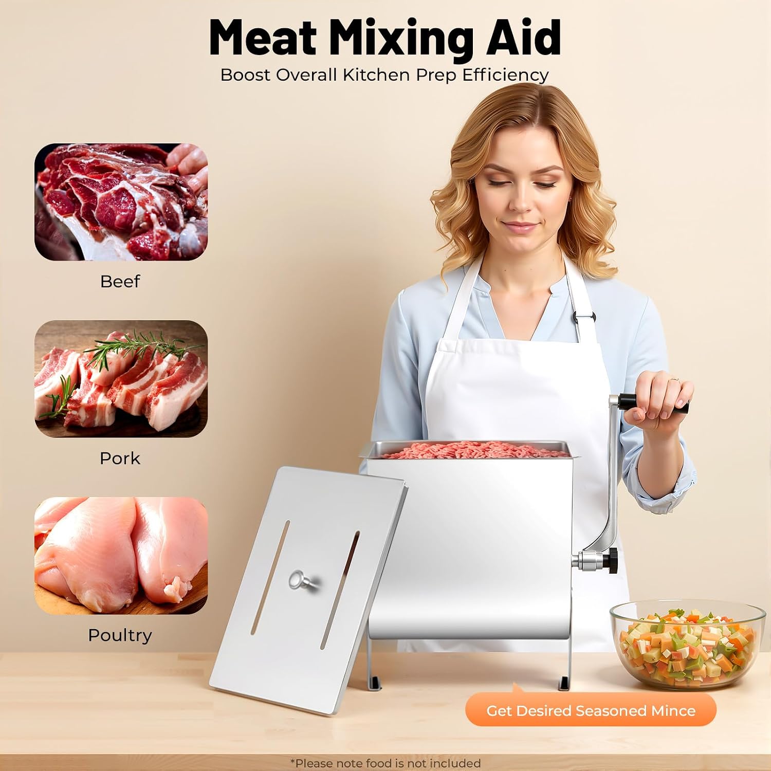 20lbs/10L Manual Meat Mixer, Stainless Steel Meat Mixers Sausage Mixer Machine Meat Processing Equipment