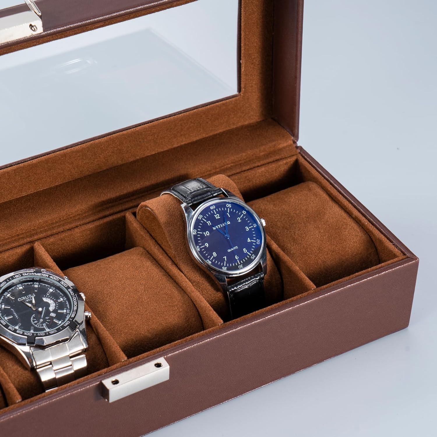 Watch Box, 6 Slot Mens Watch Display Case, Espresso | Watches Collection Storage Holder Organizer for Men Women