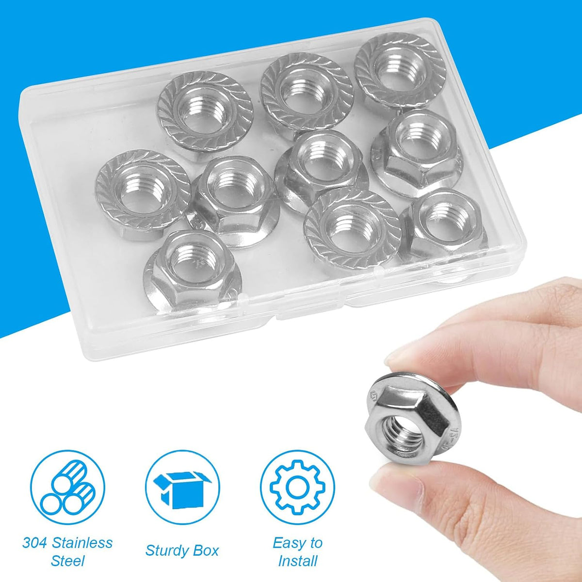10 Pcs M10 x 1.5mm Serrated Flange Hex Nuts, 304 Stainless Steel