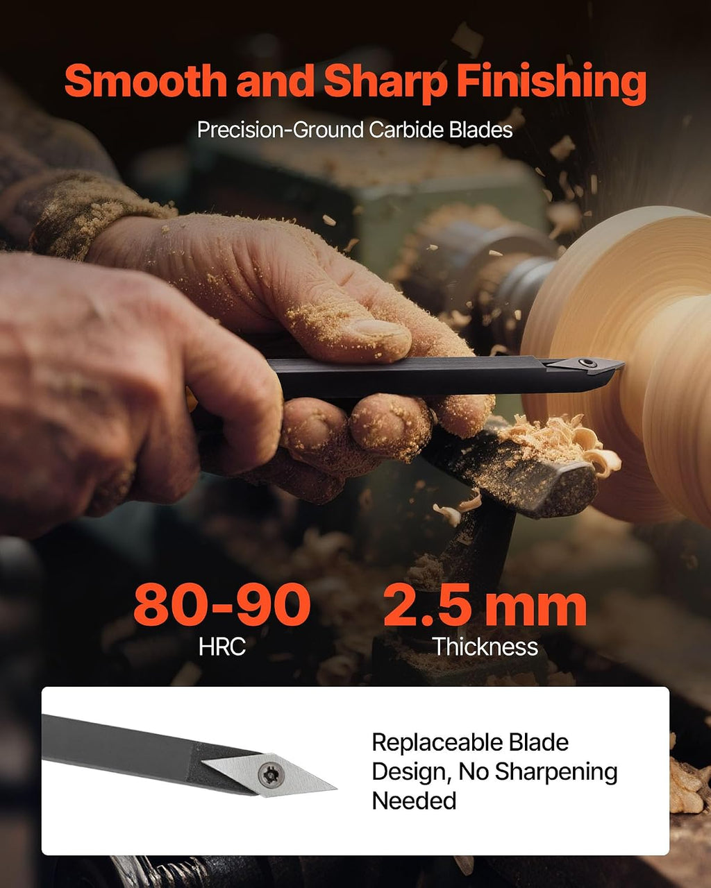 Wood Lathe Turning Tool Set, 4PCS Lathe Roughing Finishing and Detailing Hollow Tool with Wooden Handle Diamond Round