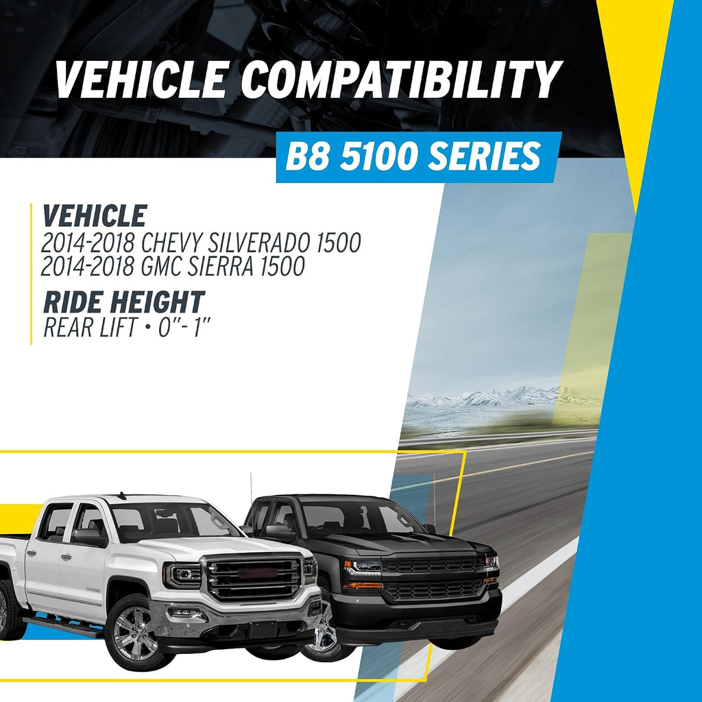 Bilstein Pair of Rear B8 5100 Series Shocks Compatible with 2014-2018 Silverado/Sierra 1500 with 0-1" Rear Lift | Easy Installation | Smooth Performance