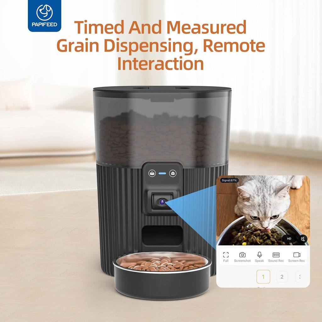 Automatic Cat Feeder with Camera, WiFi Auto Cat Feeder with App, 3L Slow-Feed Cat Food Dispenser for Dry Food, Dual
