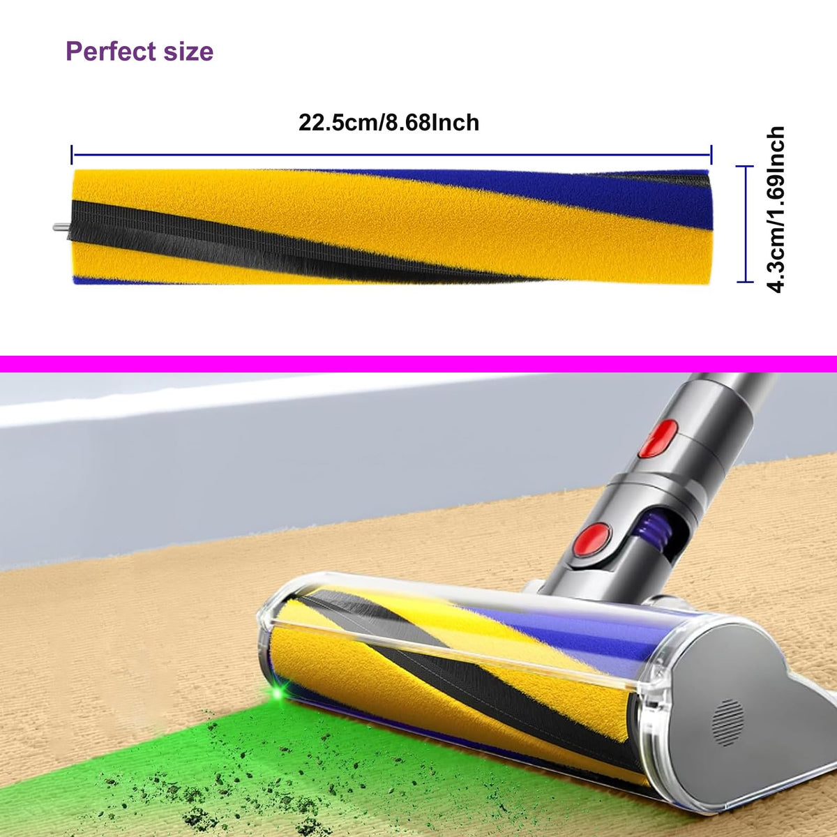 Replacement Roller Brush for Dyson V12 V15 Detect Slim Handheld Vacuum.