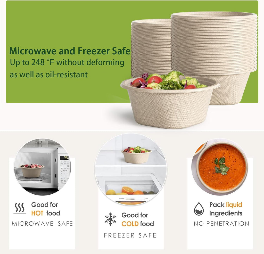 32 Ounce Large Paper Bowls Disposable Soup Bowl Disposable Heavy Duty Compostable Bowls, Eco-friendly Sugarcane and