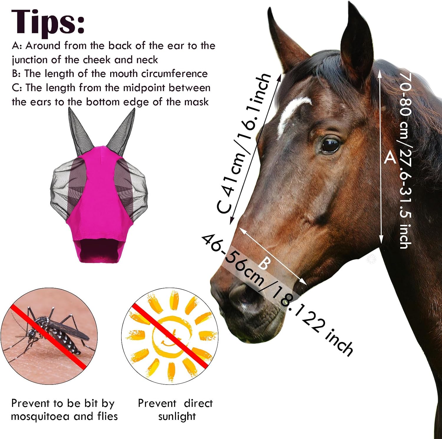3 Pcs Horse Fly Mask with Ears UV Protection Full Face Fly Masks for Horses Elastic Smooth Breathable Comfortable Fit