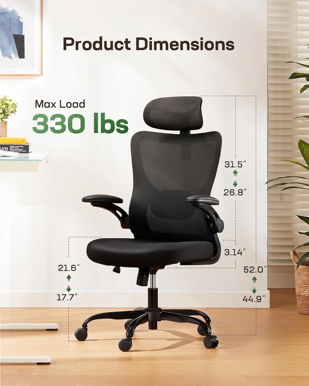 Ergonomic Office Chair: Office Desk Chair with High Back Mesh and Adjustable Lumbar Support Rolling Work Swivel Task