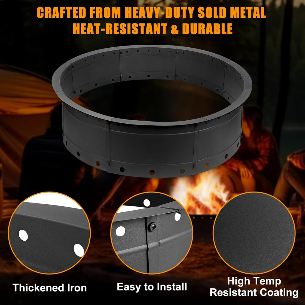 36 Inch Fire Pit Ring, Large Outdoor Campfire Pit for Patio Backyard Garden, Smokeless Steel Firepit with Air Vent