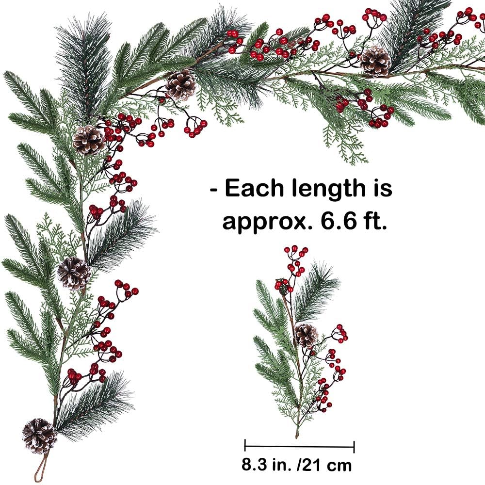 Christmas Artificial Pine Garland with Spruce Cypress Berries Frosted Pinecones Winter Greenery Garland for Holiday
