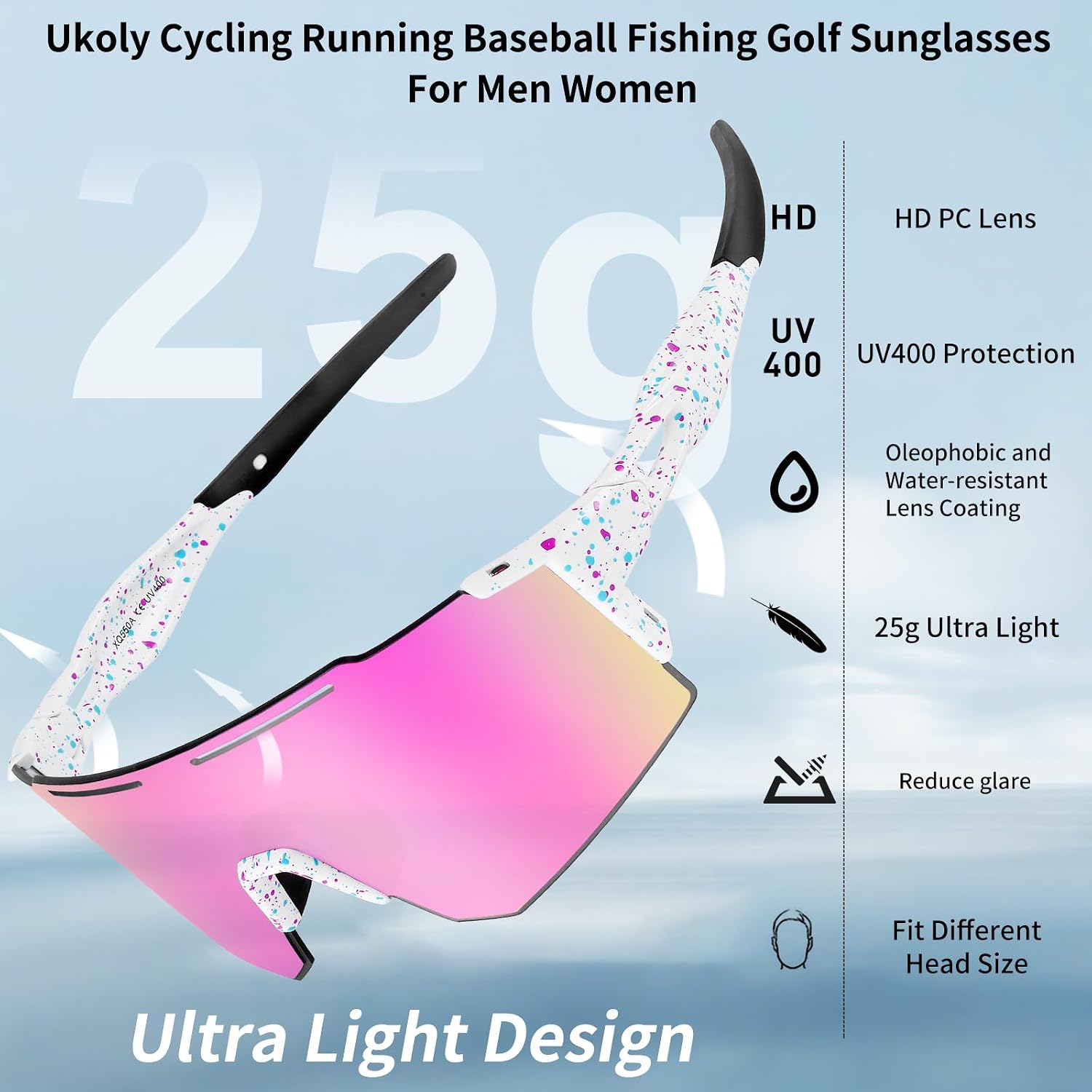 Sport Sunglasses for Men and Women,HD PC Lens UV400 Protection | Sun Glasses for Running Cycling Baseball Fishing