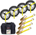 Car Hauler Tie Down Straps with Flat Hook 2inx10ft, Storage Bag | 10,000lbs Break Strength,4-Pack Heavy Duty Tire