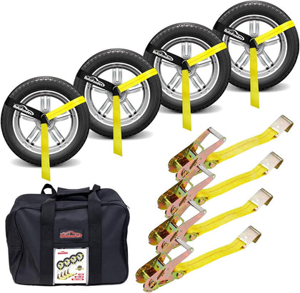Car Hauler Tie Down Straps with Flat Hook 2inx10ft, Storage Bag | 10,000lbs Break Strength,4-Pack Heavy Duty Tire