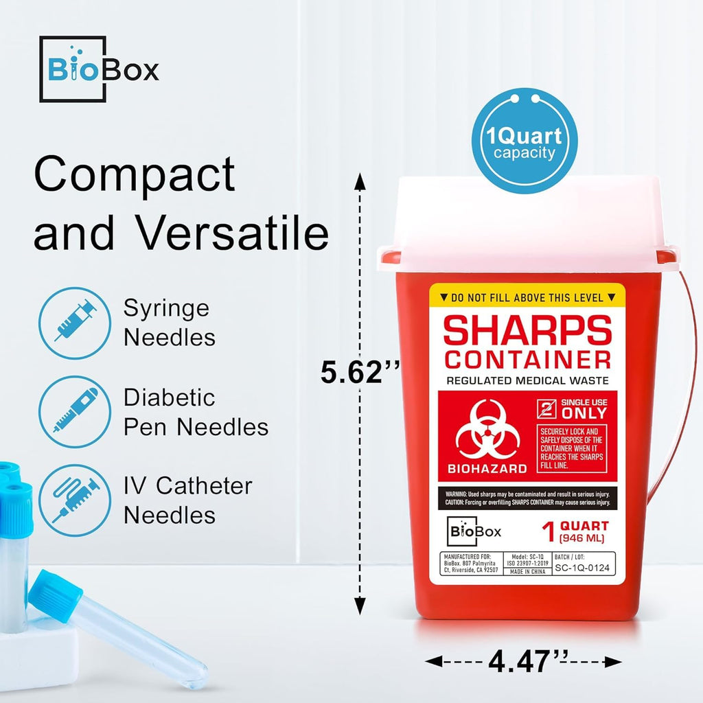 Sharps Container - Small Sharps Containers for Home Use, Travel & Disposal | 1 Quart (Pack of 1), Portable