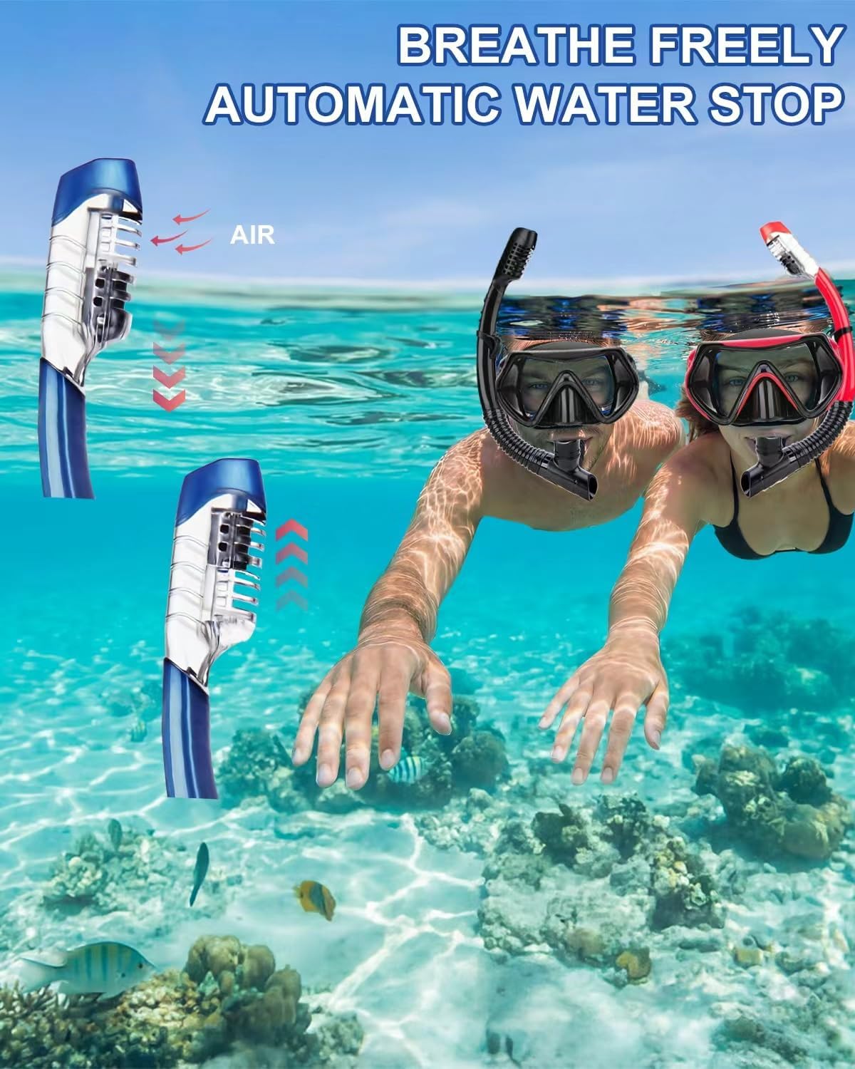 Snorkeling Gear for Adults, Dry Snorkel Mask Set, Scuba Diving Snorkle mask Set Adult, Panoramic Wide View Anti-Fog