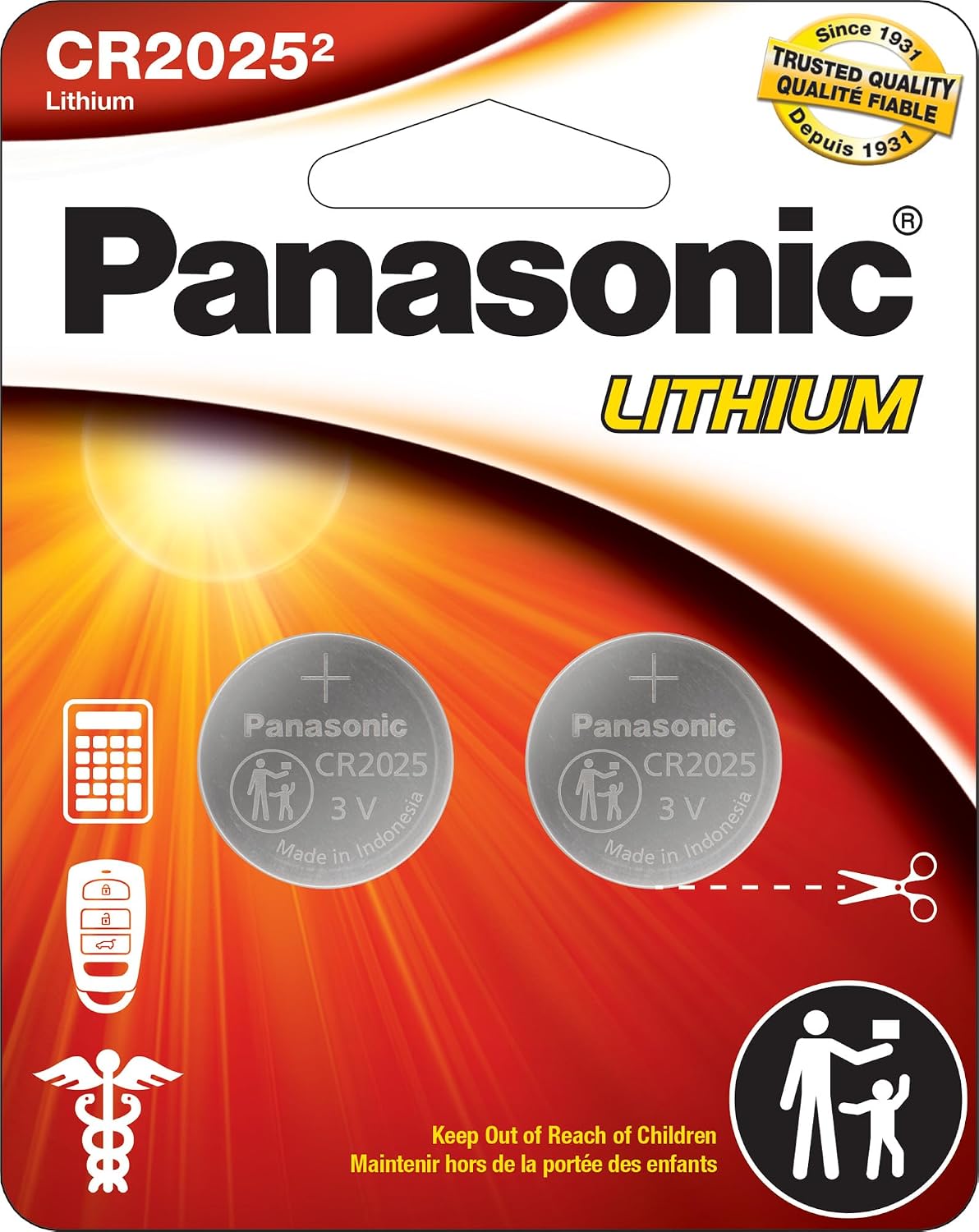 CR2025 3.0 Volt Long Lasting Lithium Coin Cell Batteries in Child Resistant, Standards Based Packaging, 2-Battery Pack