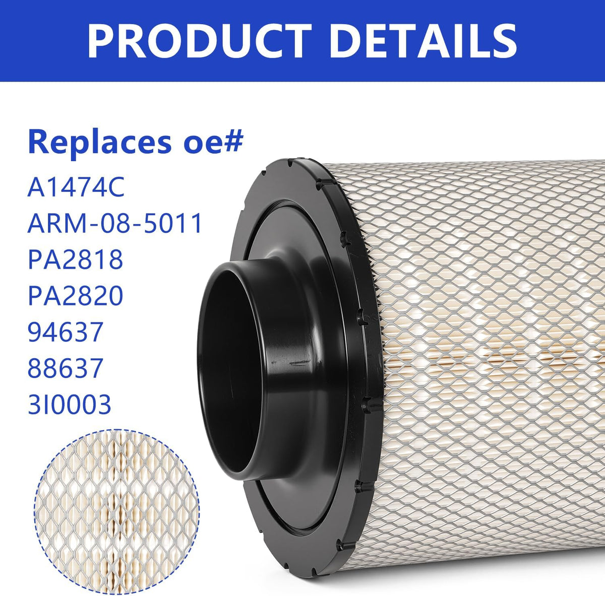 Air Filter, Compatible with Wix 46637 Donald-son B085011