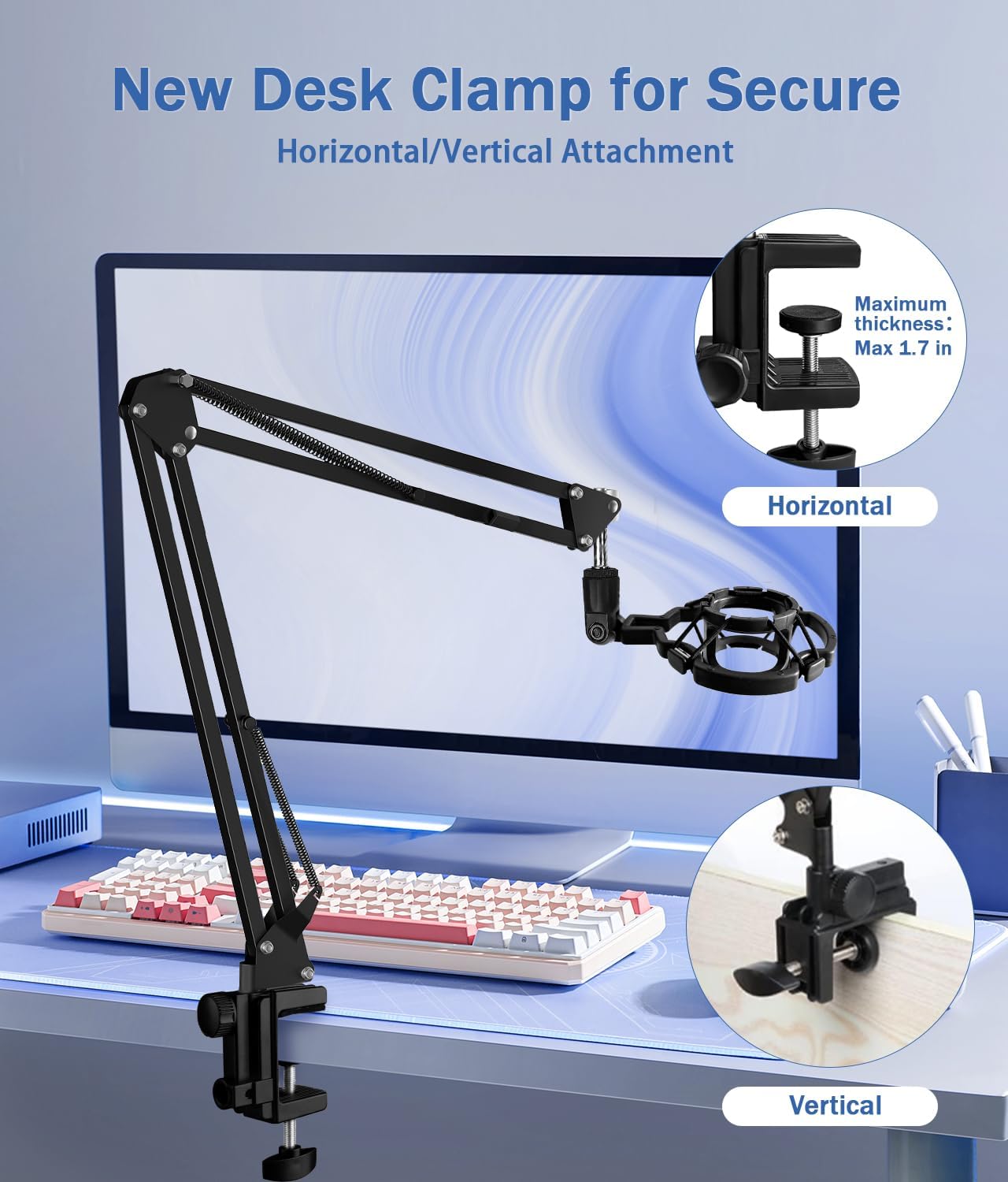 Versatile Boom Arm Stand for Desk, Adjustable Microphone Stand Kit | With Pop Filter, Shock Mount, Microphone Clip