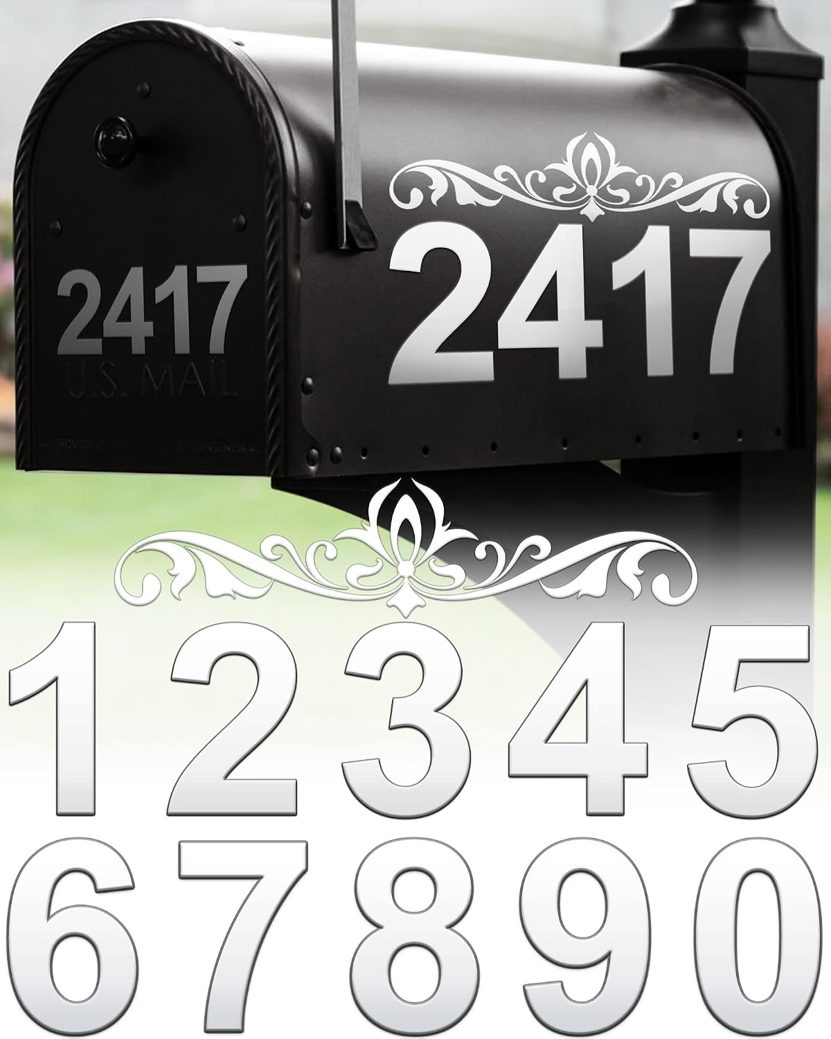 Mailbox Numbers, Reflective Mailbox Numbers for Outside (6 Sets), Waterproof House Numbers for Mailbox, White Number