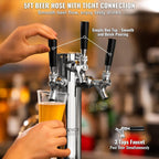 Triple Taps Draft Beer Tower Dispenser, Stainless Steel Keg Beer Tower, Kegerator Tower Kit with Pre-Assembled Tubing