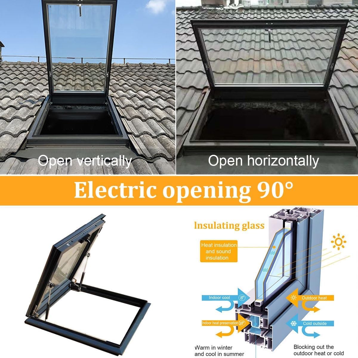Roof Skylight for Home, Multi-Angle Roof Viewing Aluminium Window, Horizontal Roofs Skylights, Aluminum Alloy Frame