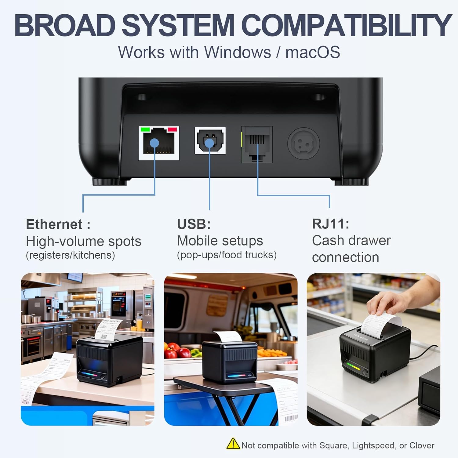 P80E Thermal Receipt Printer 80mm USB Ethernet RJ11 POS Printer | 3 1/8" thermal printers, auto‑cutter, dual‑mount