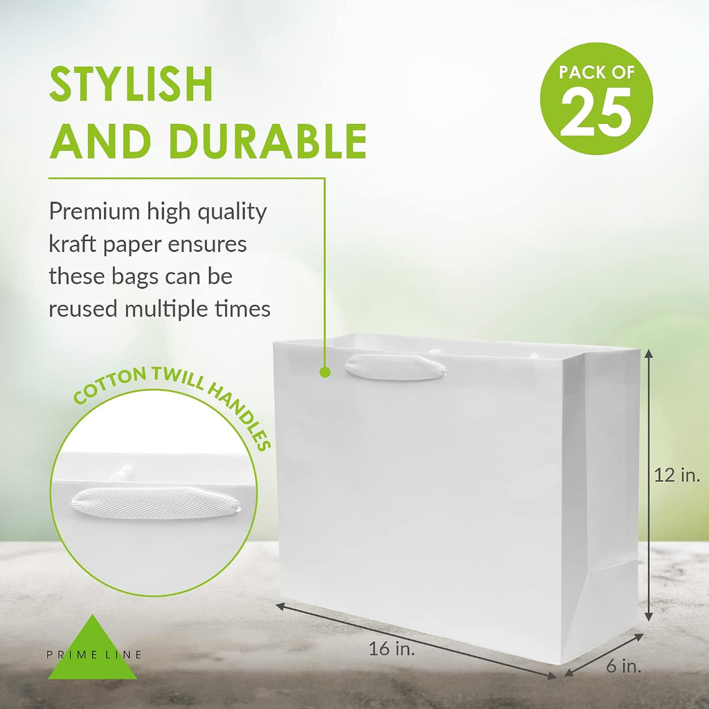 White Gift Bags with Handles, 16x6x12, 25 Pack