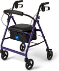 Aluminum Rollator Walker with Seat, Purple, 250 lb. Weight Capacity, Lightweight, 6” Wheels, Foldable, Adjustable