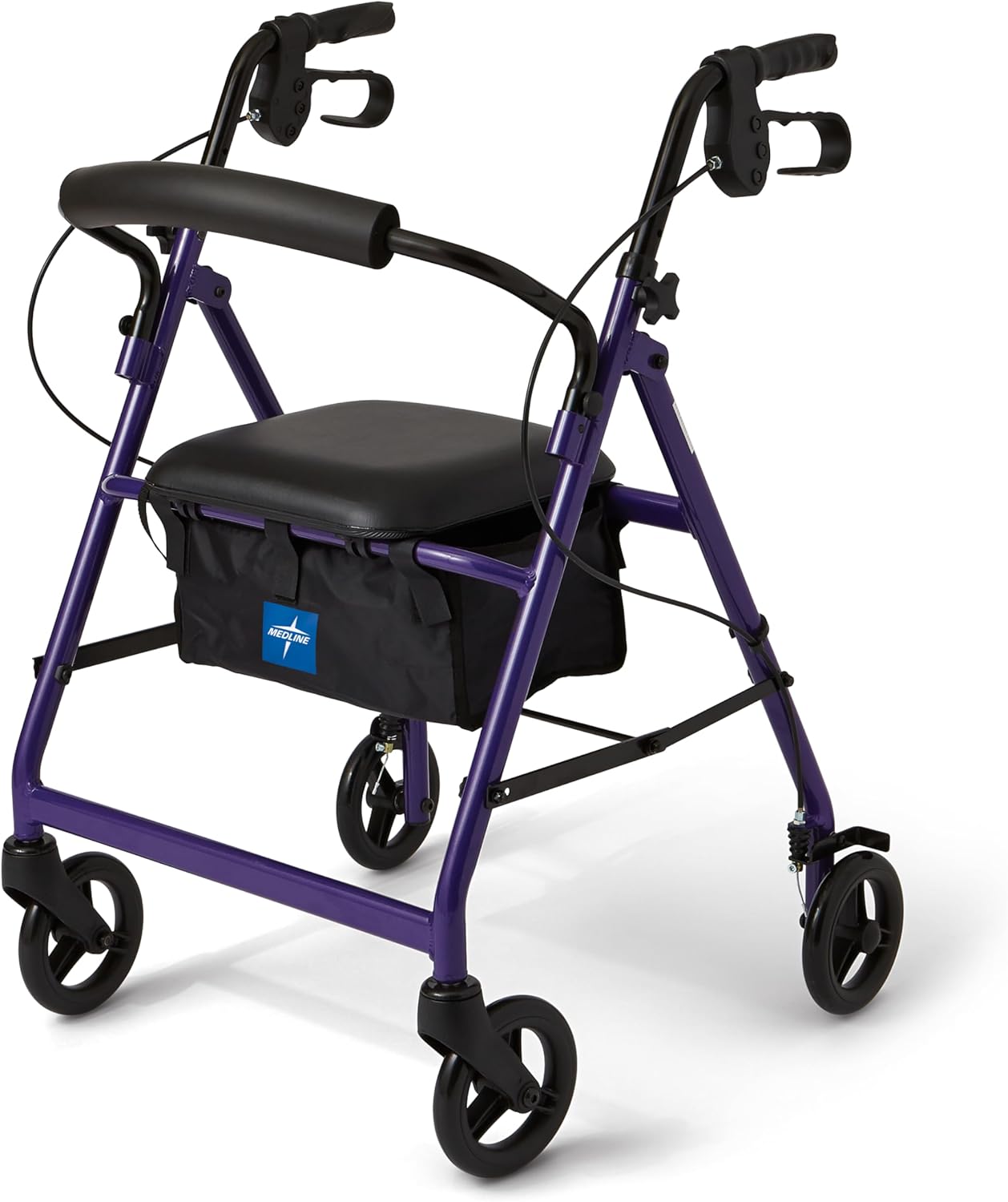 Aluminum Rollator Walker with Seat, Purple, 250 lb. Weight Capacity, Lightweight, 6” Wheels, Foldable, Adjustable