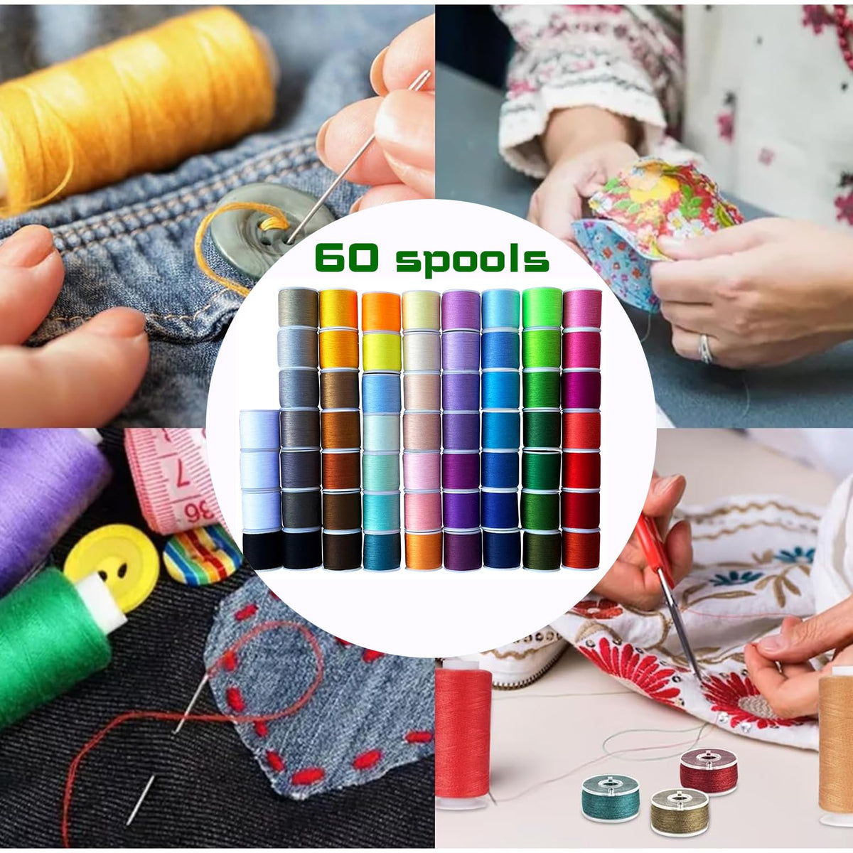 60 spools Sewing Thread Kits Polyester for Hand & Machine Sewing Total 6000yards
