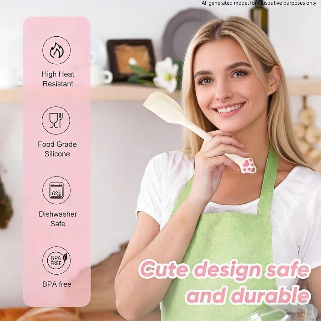 Cute Cat Paw Silicone Spatula Set - High Heat Resistant Rubber Scraper for Baking & Cooking, BPA-Free Non-Stick