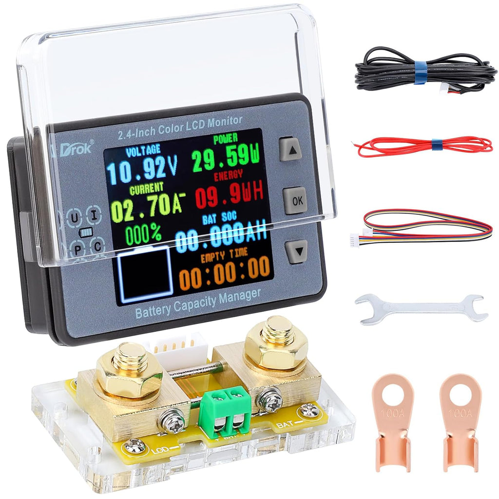 Digital Multimeter, DC 8-100V 100A Battery Monitor 12V 24V 36V 48V 60V Volt Amp Watt Meter, Big Color Screen LCD