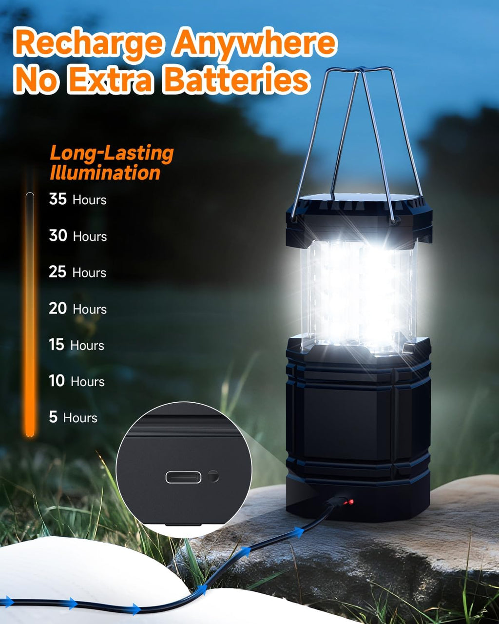Solar Camping Lantern 4 Pack, Rechargeable LED Lantern with Flashlight | USB-C & Solar Powered, Collapsible Emergency