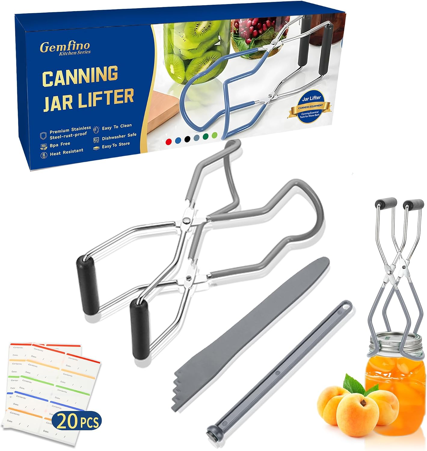 Canning Jar Lifter Tongs with Jar Lid Lifter Magnetic Lid Lifter,Canning Bubble Popper Bubble Remover and Canning