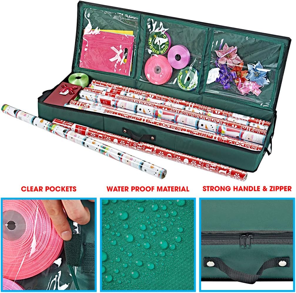 Wrapping Paper Storage Container | Gift Wrap Organizer Under Bed | 41”x14”x6” | Box Holder for 18-24 Rolls Up to 40”