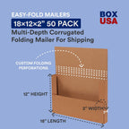 Flat Mailer Shipping Boxes 18"L x 12"W x 2"H Large 50-Pack | Corrugated Cardboard Box for Small or Large Business