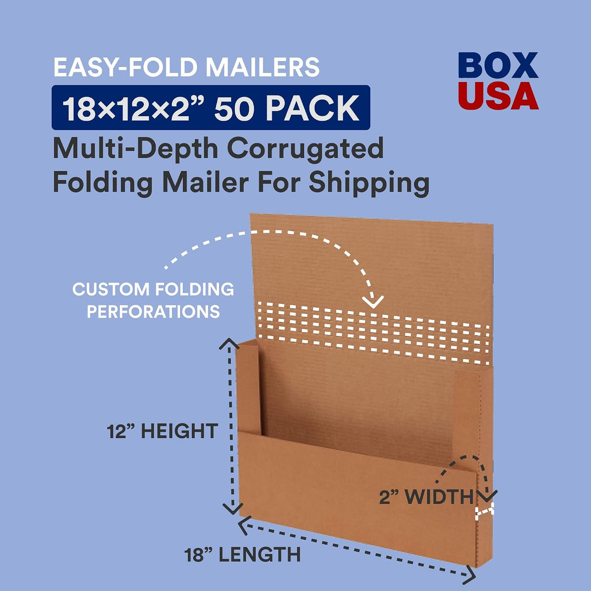 Flat Mailer Shipping Boxes 18"L x 12"W x 2"H Large 50-Pack | Corrugated Cardboard Box for Small or Large Business
